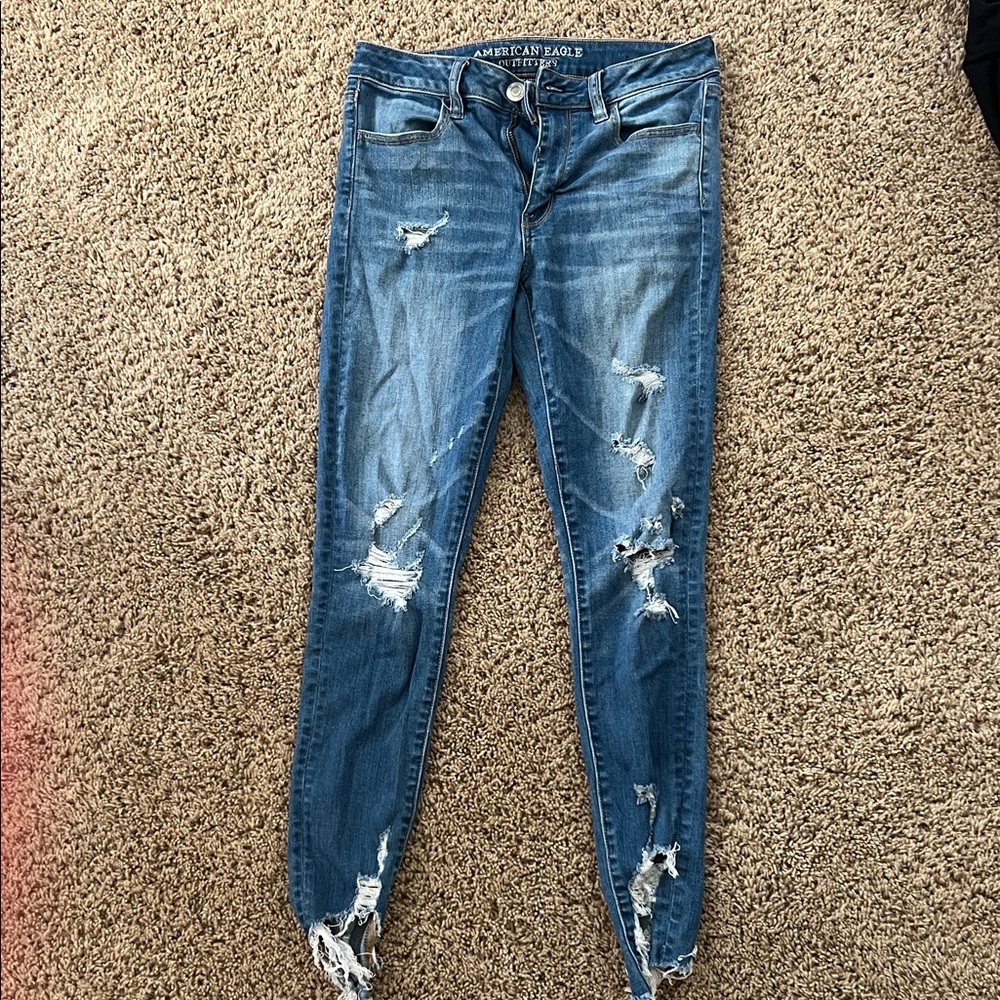 American Eagle Outfitters Women's Ripped Blue Skinny Jeans